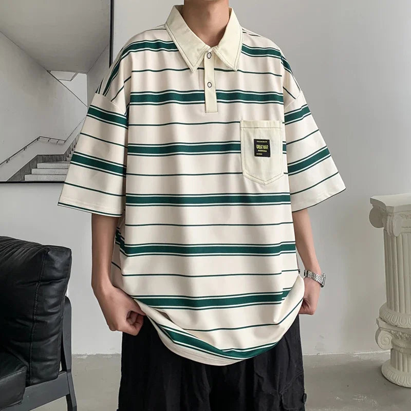 2024 Neues Sommer Herren POLO-Shirt Trend Locker Kleidung Studenten Kurzarm T-Shirt Oberteile Rundhals Fünf-Viertel-Ärmel Harajuku