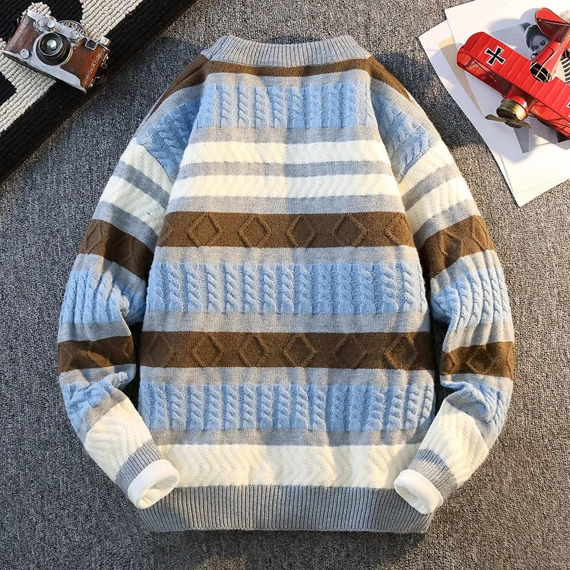 Autumn and Winter Color Block Fashion Sweater Sweater Men's Round Neck Long Sleeve Pullover Top