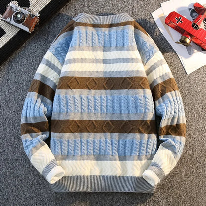 Autumn and Winter Color Block Fashion Sweater Sweater Men's Round Neck Long Sleeve Pullover Top