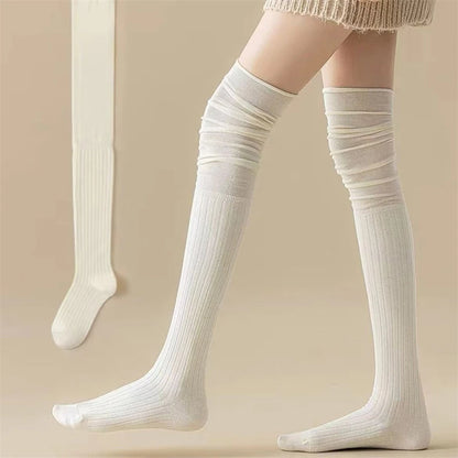 Knee High Socks for Women | Thin Long Stacked Socks Solid Colour Patchwork High Elasticity Stockings (1/3/5 Pairs)
