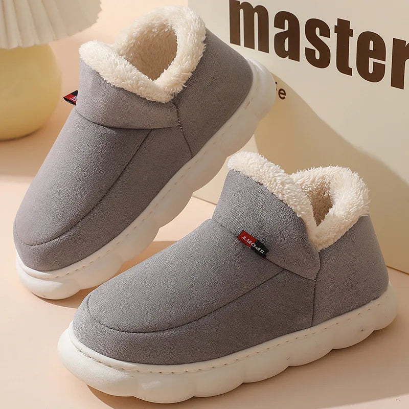 Bebealy Winter Fur Men Slippers Men Shoes Outdoor Nonslip Short Plush Men Slippers Casual Fuzzy House Ankle Men Boots Flat Shoes