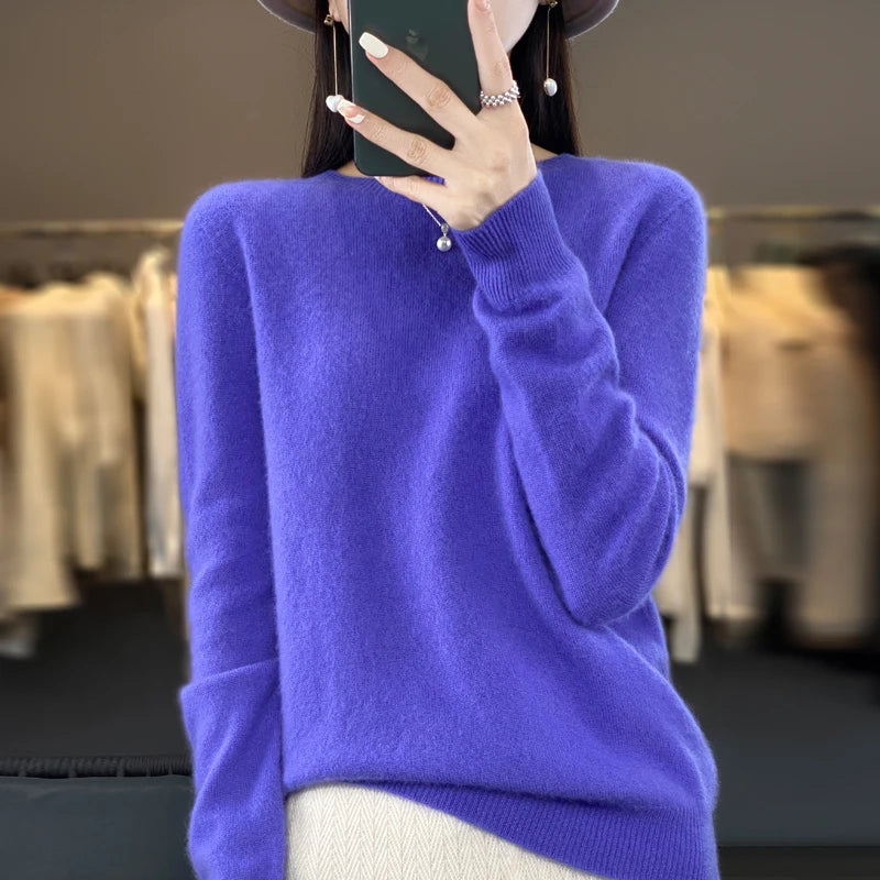 Cashmere sweater women's sweater in autumn and winter 100% merino wool fashion O-neck autumn warm pullover top