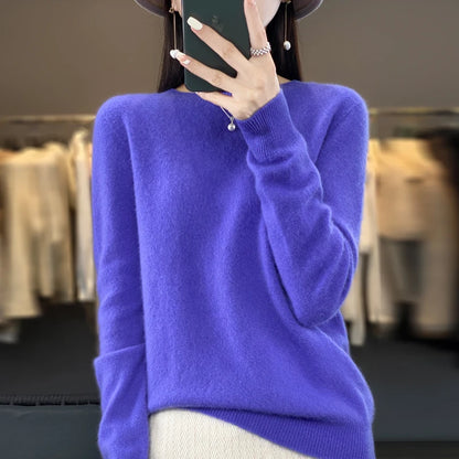 Cashmere sweater women's sweater in autumn and winter 100% merino wool fashion O-neck autumn warm pullover top
