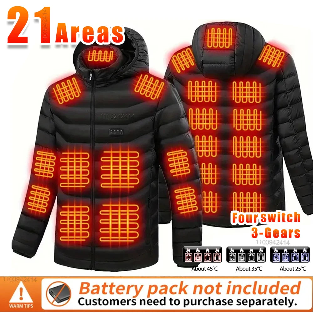Neue beheizte Jacke Herren Damen Mäntel 9/21 Zonen USB selbstbeheizte Kleidung Winter Ski Camping beheizte Daunenjacke mit abnehmbarer Kapuze