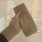 Soft Winter Half Finger Gloves Women Warm Luxury Solid White Plush Knitted Fingerless Gloves Wrist Mittens Writting