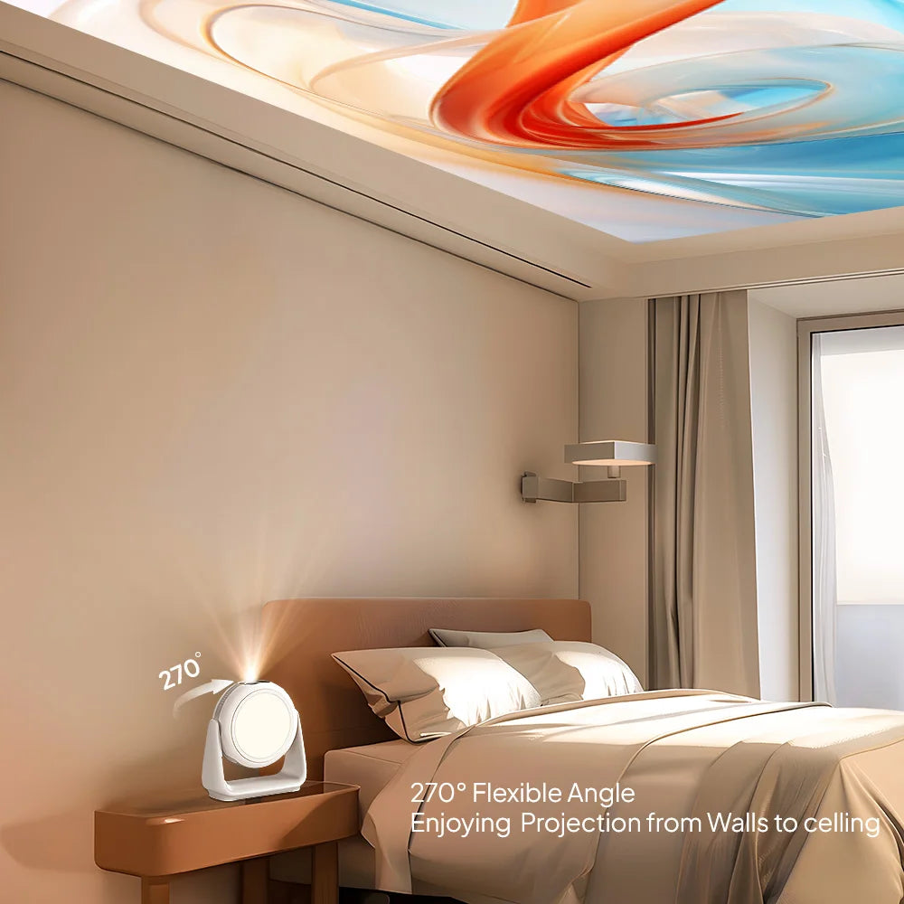 Modern bedroom with a ceiling light fixture and 270-degree flexible angle feature.