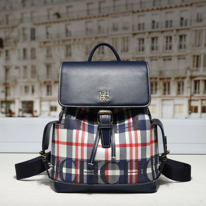 CH Fashion Color-Block Backpack Versatile Date-Night Backpack Preppy College-Style Student Book Bag Luxury-Inspired Women's Bag
