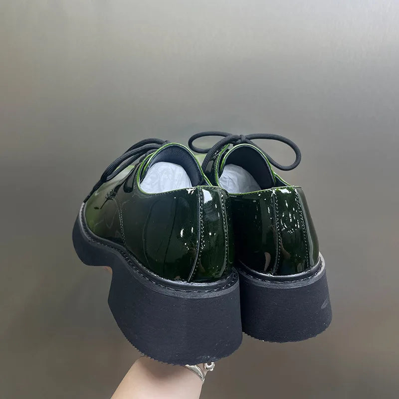 Casual Leather Shoes Thick Bottom High Top Derby Polished Surface Breathable