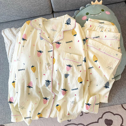 Pink Bow Dtie Design Pajamas for Women Long Sleeve Top & Elastic Waist Pants Pajamas Set Style Casual New Home Wear