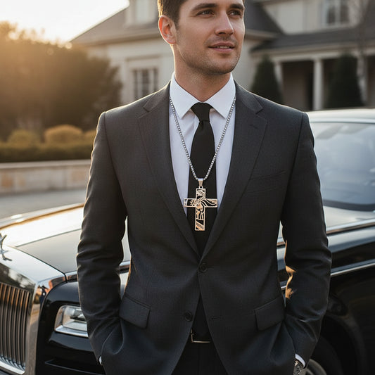 Hip Hop Punk Crown of Thorns Jesus Cross Necklace for Men Stainless Steel Gold Plated Crucifix Pendant Necklaces Jewelry