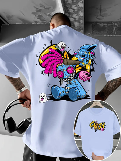Europäisches und amerikanisches neues Herren-T-Shirt mit Cartoon-Graffiti-Print, bequem, weich, atmungsaktiv, Rundhalsausschnitt, Outdoor-Streetstyle-Oberteil
