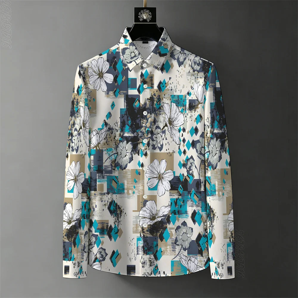 Men's Abstract Color-Block Stripe Print Shirt