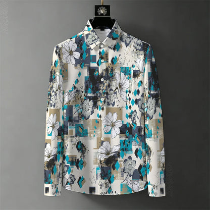 Men's Abstract Color-Block Stripe Print Shirt