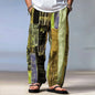 Men's Color Block Patchwork Pants Trousers Mid Waist Drawstring Elastic Waist Hawaiian Casual Outdoor Straight Leg Trousers