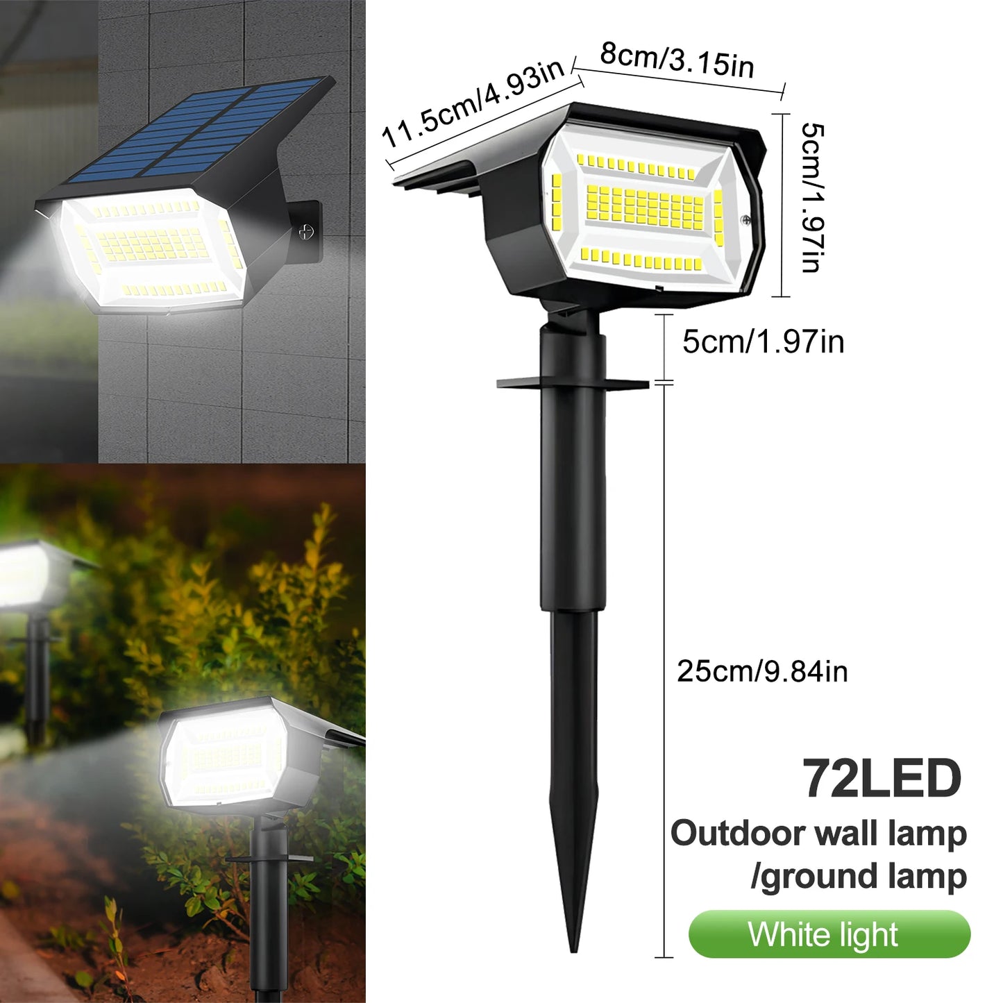 Outdoor 72/68 LED Solar-Landschaftsstrahler IP65 Wasserdichtes Solarlicht mit 3 Modi Solar-Gartenbeleuchtung für den Außenbereich