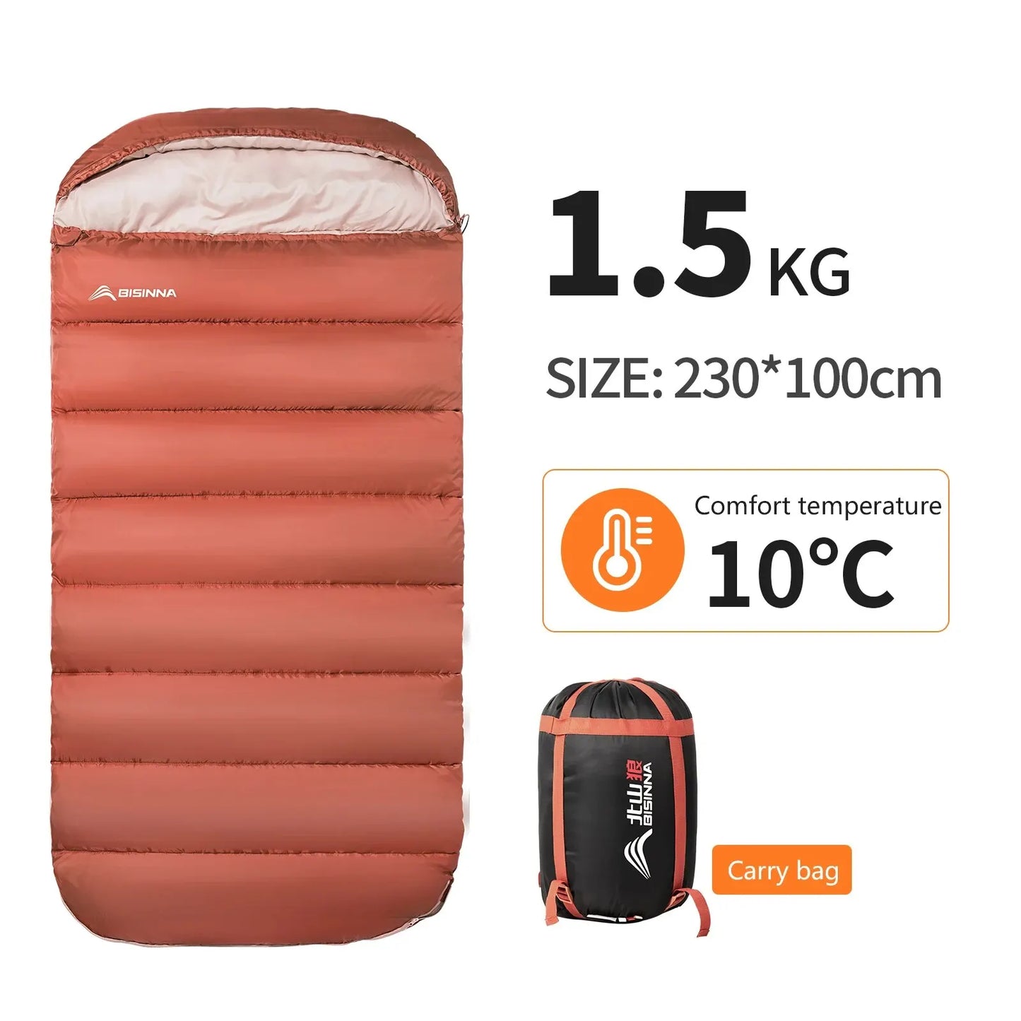 BISINNA Großer Camping-Schlafsack, leicht, 3-Jahreszeiten, weit geschnitten, lang, für Erwachsene, zum Ausruhen, Wandern, Angeln