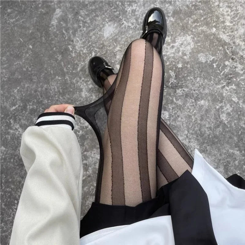 Gestreifte Overknee-Strümpfe Strumpfhosen Dessous Strumpfwaren Ultralange Nylonstrumpfhosen Strumpfhosen Damen Schwarze Strumpfhosen Bodystockings Neu