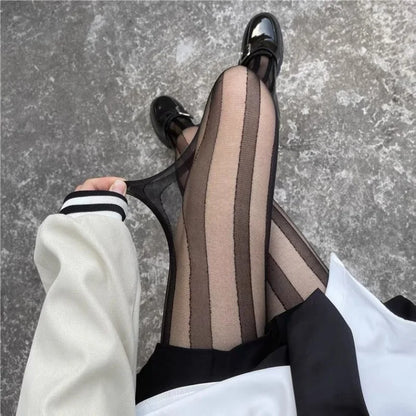 Gestreifte Overknee-Strümpfe Strumpfhosen Dessous Strumpfwaren Ultralange Nylonstrumpfhosen Strumpfhosen Damen Schwarze Strumpfhosen Bodystockings Neu