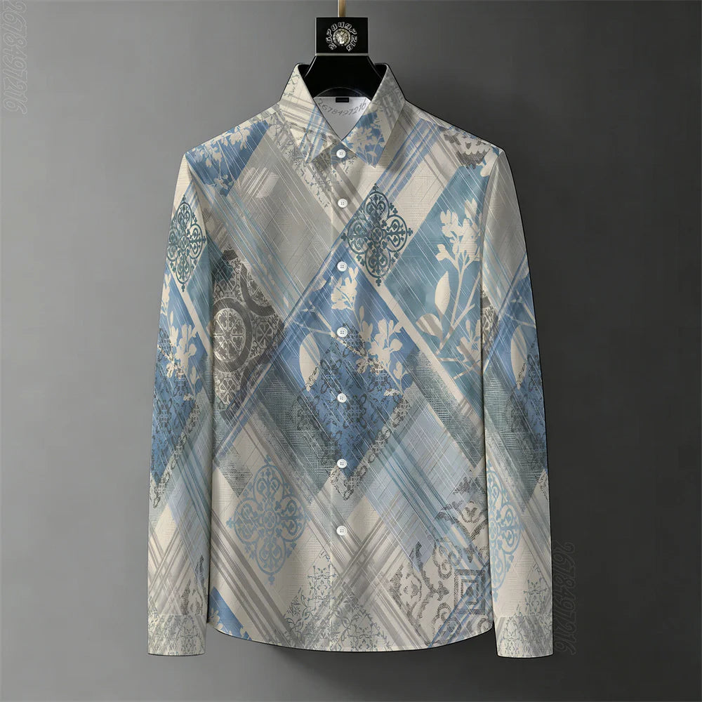 Men's Retro Baroque Print Business Casual Shirt