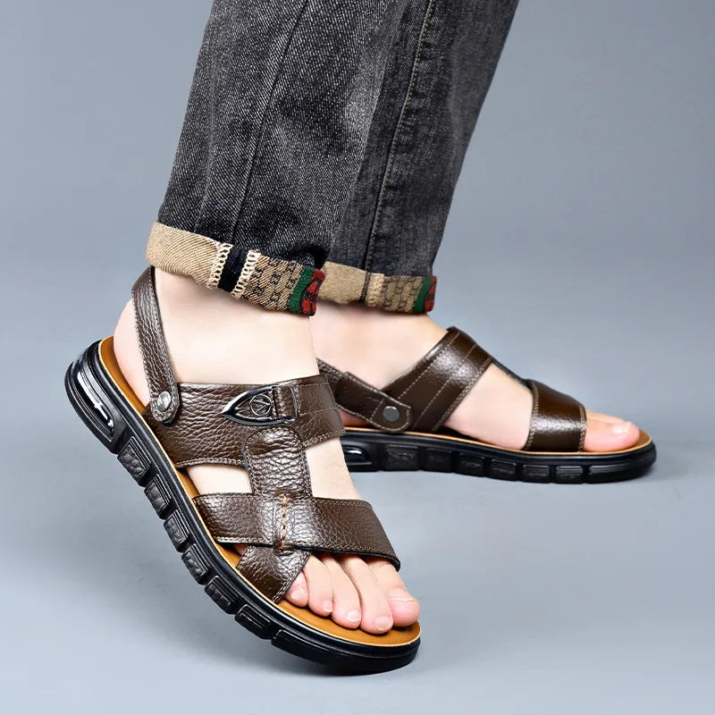 Große Größe 49 Sommer Spaltleder Strandsandalen Herrenschuhe Große Größe 49 50 Ledersandalen für Herren Weiche Outdoor-Wanderschuhe für Männer