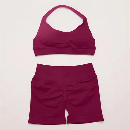 2Pcs Impacts Gym Set Tank Tops High Waist Scrunch Seamless Shorts Gym Suit Fitness Clothes Activewear Workout
