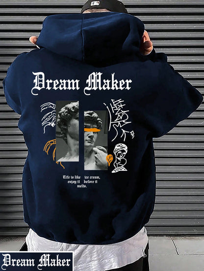 Dream Maker Brave Skulptur Muster Herren Kleidung Kreative Taschen Hoodies Hip Hop Herbst Streetwear Fleece Casual Herrenbekleidung