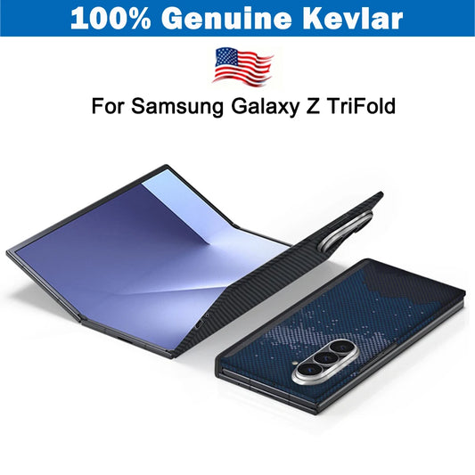 Samsung Galaxy Z TriFold phone case with Kevlar material on a white background