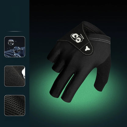 Black glove with a brand logo on a dark background