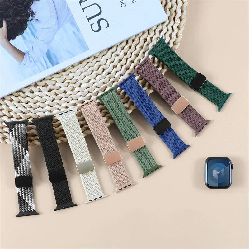 Geflochtenes Band für Apple Watch Armband 44mm 40mm 45mm 46mm 49mm 41mm 38 Magnetisches Nylonarmband iWatch Serie SE 7 6 8 9 10 Ultra 2