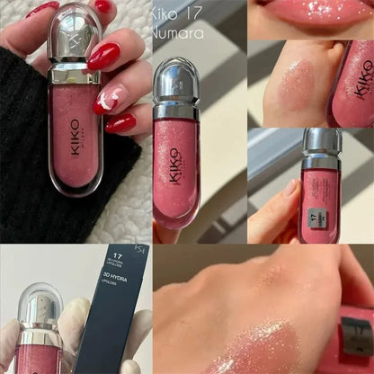 KIKO 3D Hydra Lipgloss Mirror Lip Glaze Shimmer Moisturizing Pearlescent Color Liquid Lip Gloss Plump Glossy Non Stick Cup Balm
