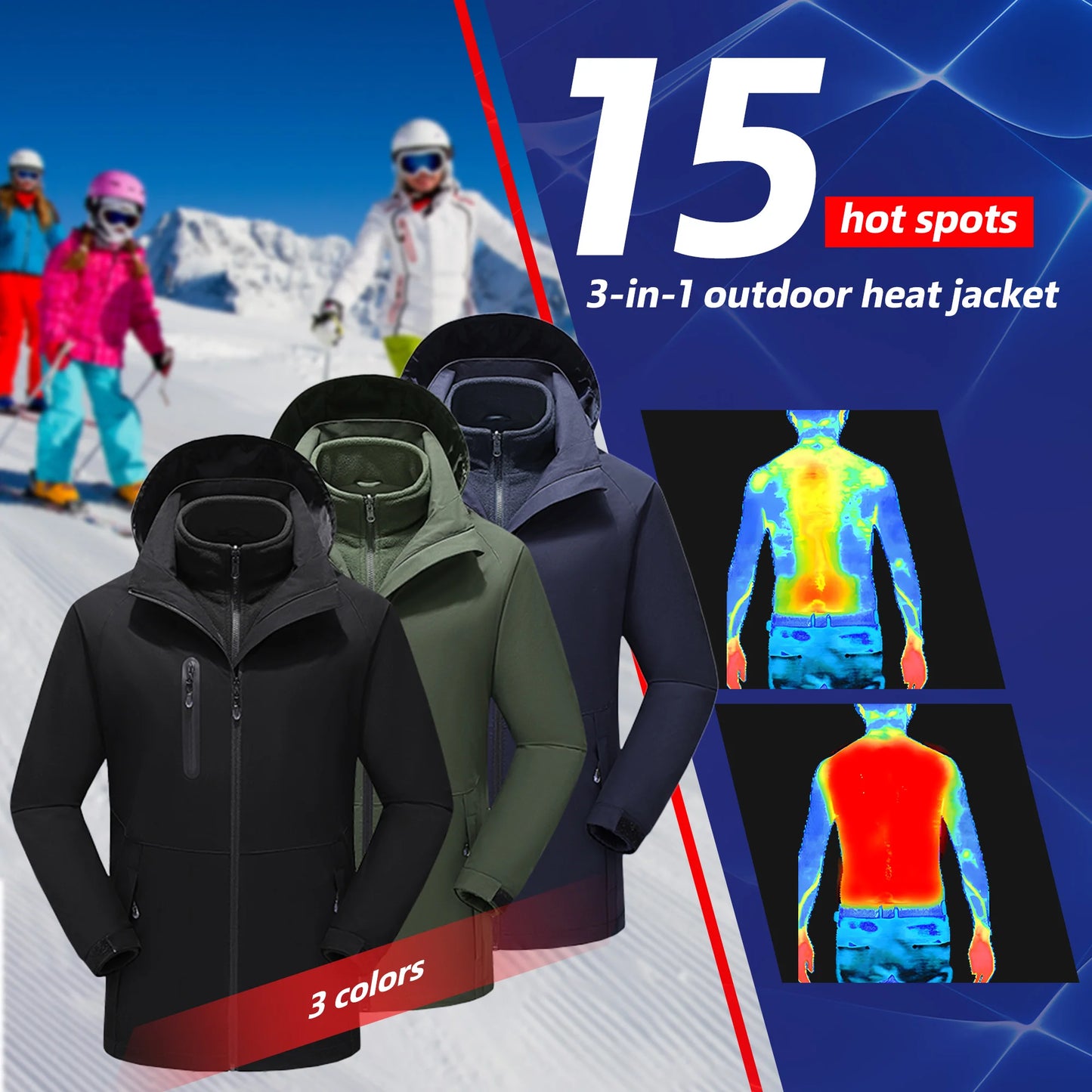 Winter USB Heated For Jacket Electric Heating Warm Clothes Motorcycle Camping Ski Combat Outdoor Sports Apparel