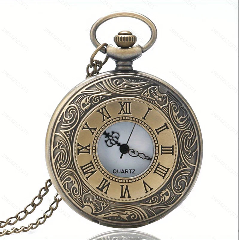 Vintage Charme Schwarz Unisex Mode Römische Ziffer Quarz Steampunk Taschenuhr Damen Herren Halskette Anhänger mit Kette Geschenke P427