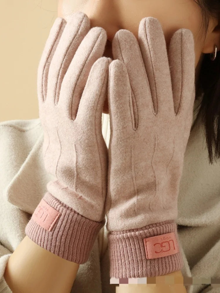 Winter Cashmere Gloves for Women Warm Touch Screen Gloves Cold Protection Full Finger Mittens Outdoor Cycling Thick Woolen Glove