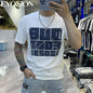 2023 Herren Sommer T-Shirt Sport Fitness Shirt Buchstaben bedruckt Rundhals Locker Koreanisch Halbarm Herren Freizeit Vielseitiges T-Shirt Top