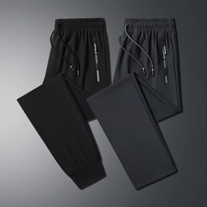 Men's Ice Silk Elastic Slim Fit Trousers – Cool Lightweight Summer Sports Pants L-8XL