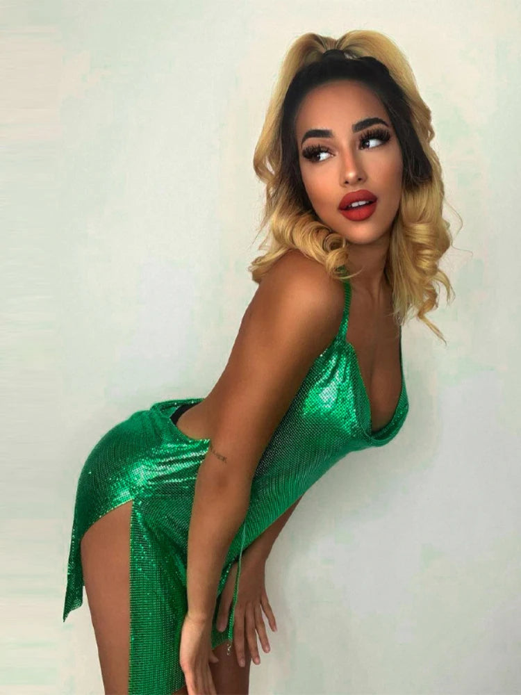 Women's Sequin Backless Halter Party Mini Dress