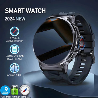 Smartwatch with features highlighted on a dark background