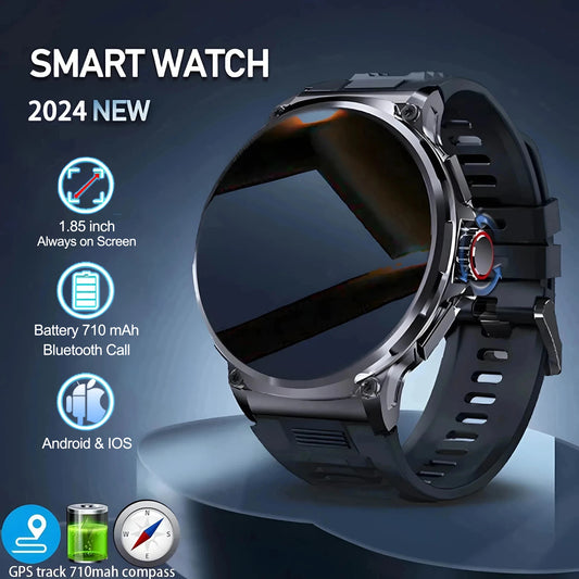 Smartwatch with features highlighted on a dark background