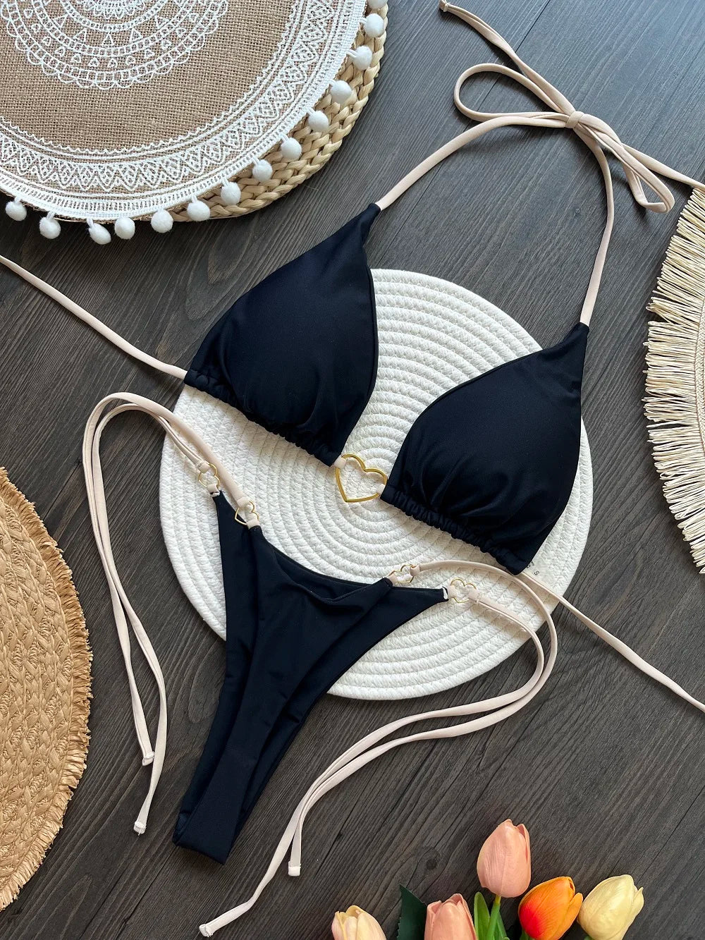 Sexy Halter Triangle Thong Bikini Set Swimwear