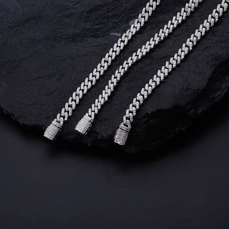 TUHE Unisex VVS1 D Color Moissanite 6mm Cuban Chain Bracelet  S925 Silver For Men Hip Hop Jewelry
