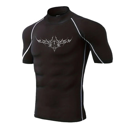 Herren Gothic-Print schnelltrocknendes Langarm-Fitness-Workout-Stretch-Enges Top Stehkragen atmungsaktives Trainings-T-Shirt S-3XL