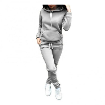 Two-piece Sports Women Tracksuit Solid Color Long Sleeve Hoodies Sweatpants Set