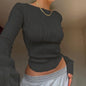 Woman Fashion Casual Ruched Long Sleeve T-shirt Blouses Female White Skinny Cropped Bottoming Shirt 2024 Autumn Y2K Top Clothes