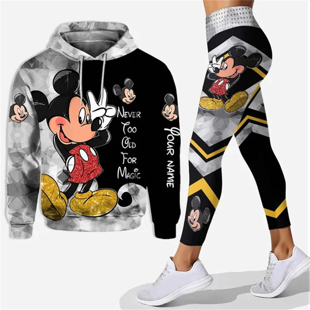 Customized Name Mickey Hoodie Women Hoodie Set Mickey Yoga Pants Sweatpants Women Disney Yoga Hoodie Leggings Fashion Sportswear
