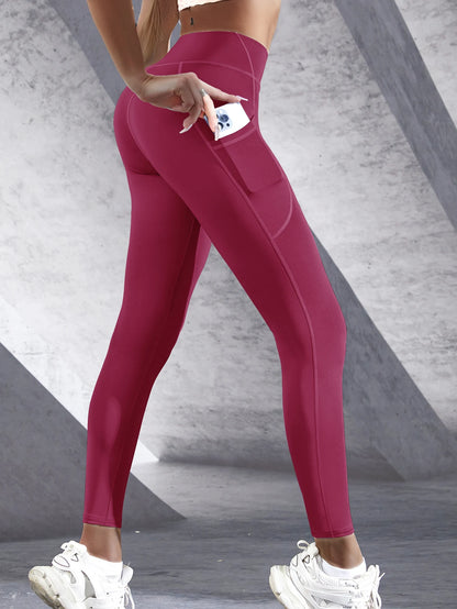 Neue High-Waist-Damen-Leggings Stretch-Yoga-Hosen Strumpfhosen mit Taschen Push-Up-Fitness-Lauf-Sportbekleidung Unifarbene Hosen