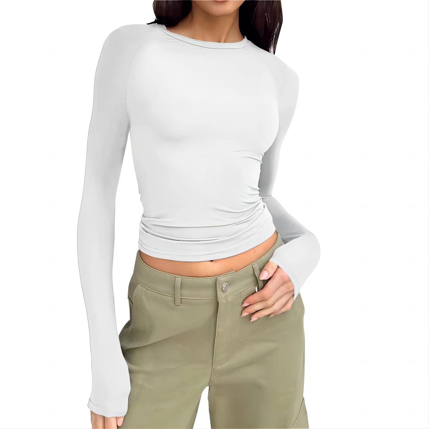 New Women's Casual Sports Long Sleeve T-shirt Spring and Autumn Solid Color Slim Fit Hoodie T-shirt Women's Street Top