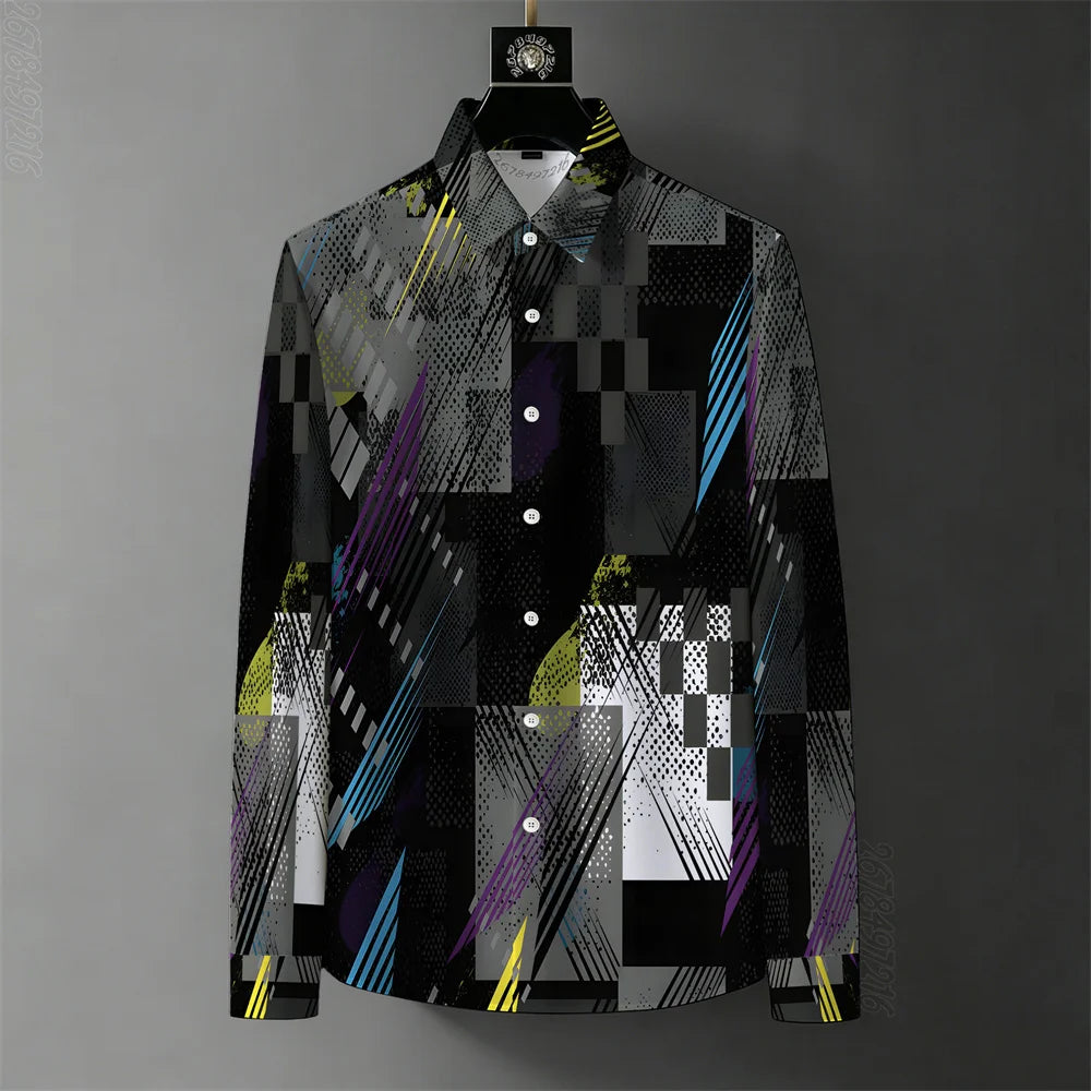 Men's Abstract Color-Block Stripe Print Shirt