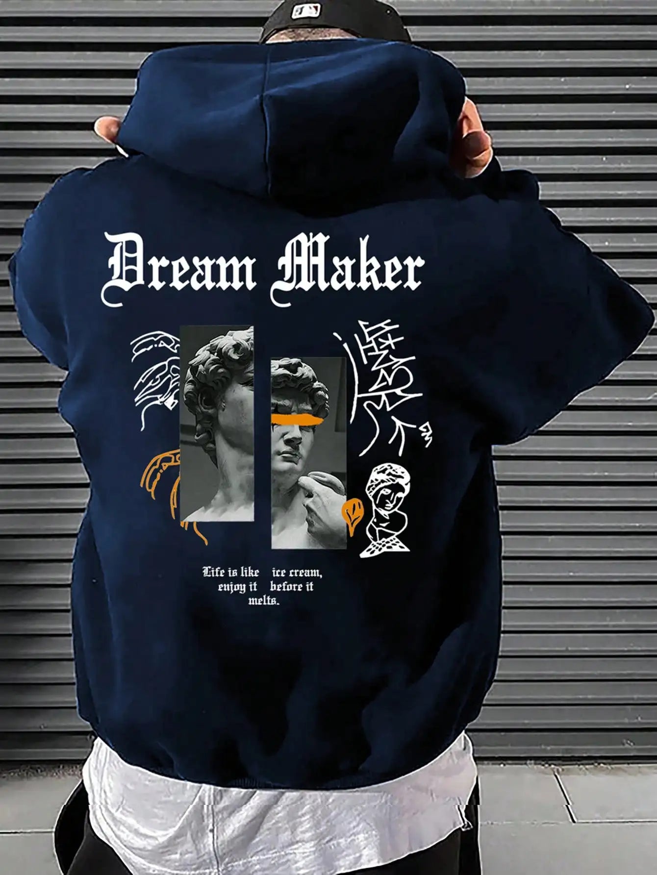 Dream Maker Brave Skulptur Muster Herren Kleidung Kreative Taschen Hoodies Hip Hop Herbst Streetwear Fleece Casual Herrenbekleidung