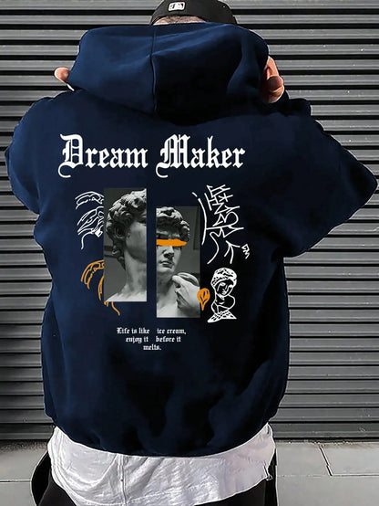 Dream Maker Brave Skulptur Muster Herren Kleidung Kreative Taschen Hoodies Hip Hop Herbst Streetwear Fleece Casual Herrenbekleidung