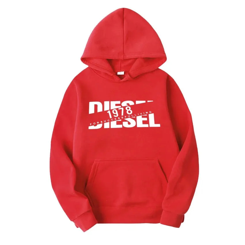 Autumn-Winter Navy Men's Hoodie: "Diesel 1978" Graphic, Relaxed Fit Pullover, Stylish Cold-Season Casual Wear